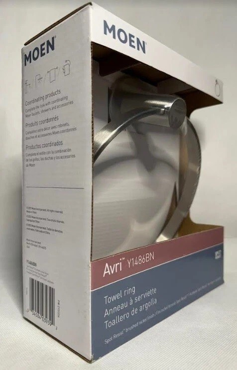 Moen Avri Brushed Nickel Round Towel Wall Mount Ring Y1486BN NEW