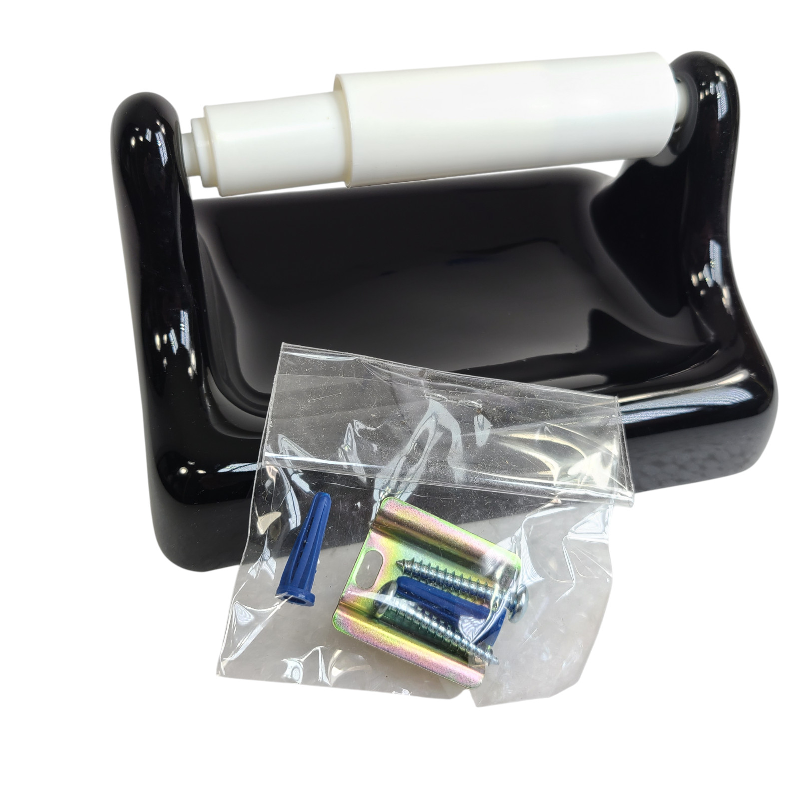 Vintage Black Ceramic TP Toilet Paper Holder Screw in Drywall Mid Century Modern