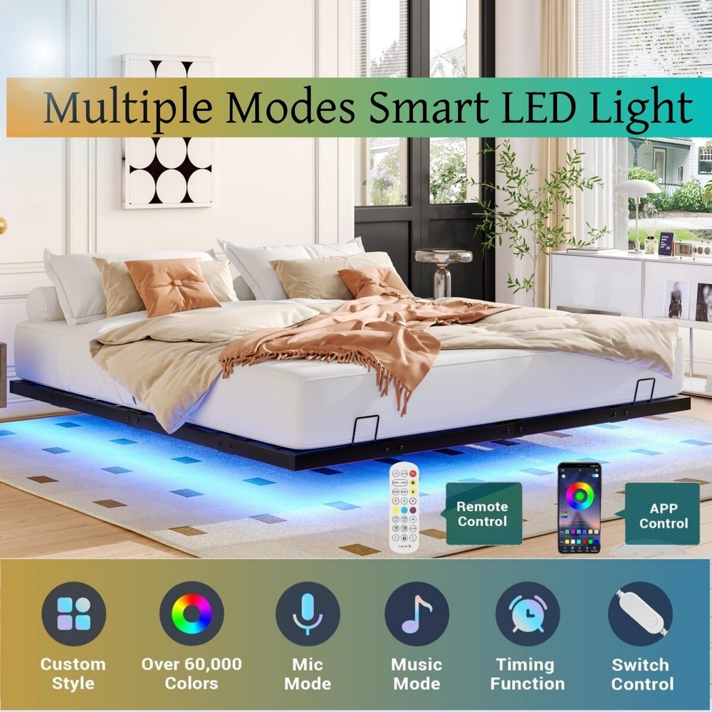 King Size Floating Bed Frame with Smart RGB LED Light 'Modern Platform Bed Frame