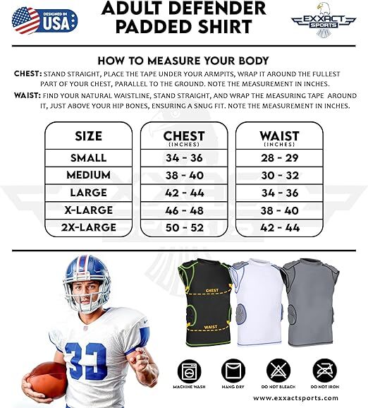 Exxact Sports Padded Football Compression Shirt for Adult Football Rib Protector