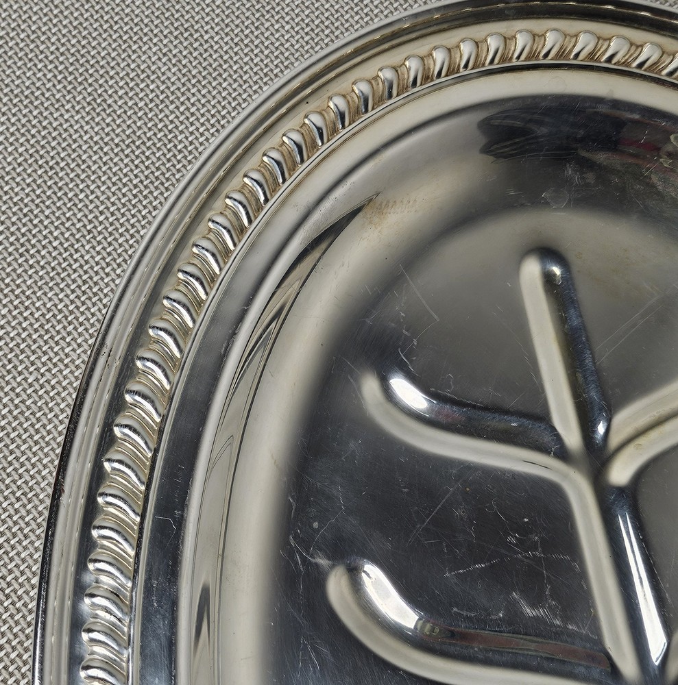 Silver Plate Meat Serving Tray Tree Design Ornate Edge 16" x 11"