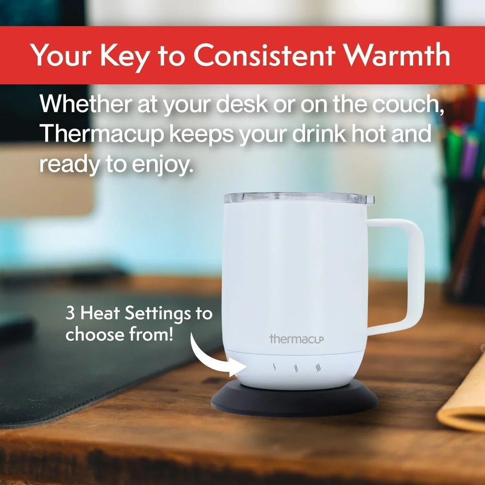 Thermacup Self-Heating Temperature Controlled Coffee Mug - 12 oz (Cloud White)