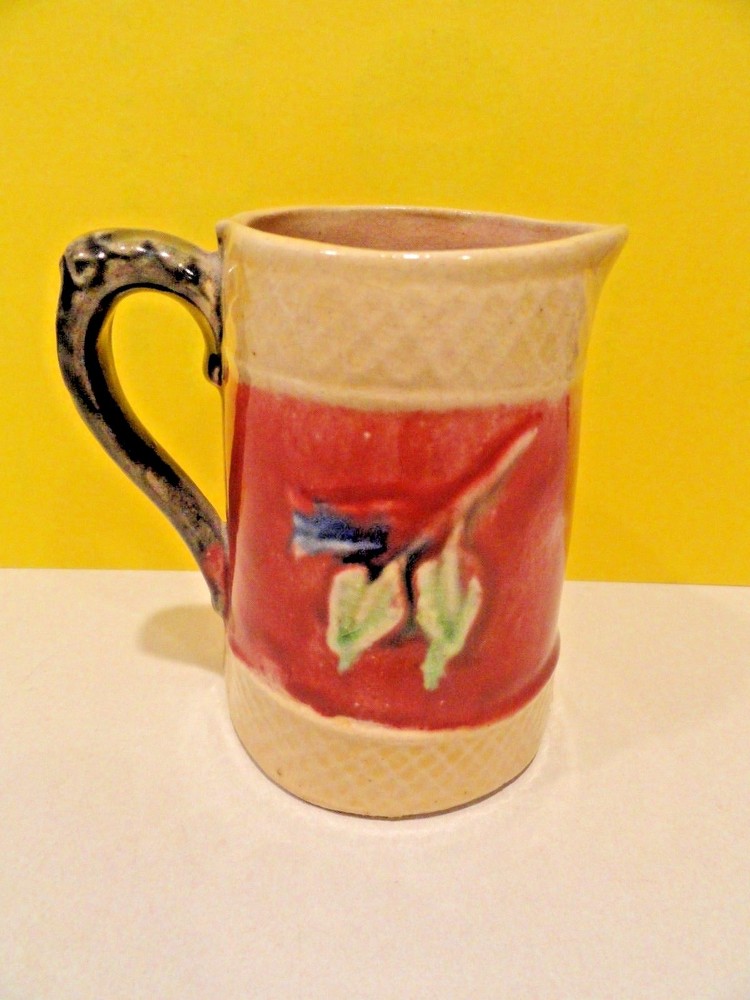 ANTIQUE MAJOLICA PITCHER - Pink Interior