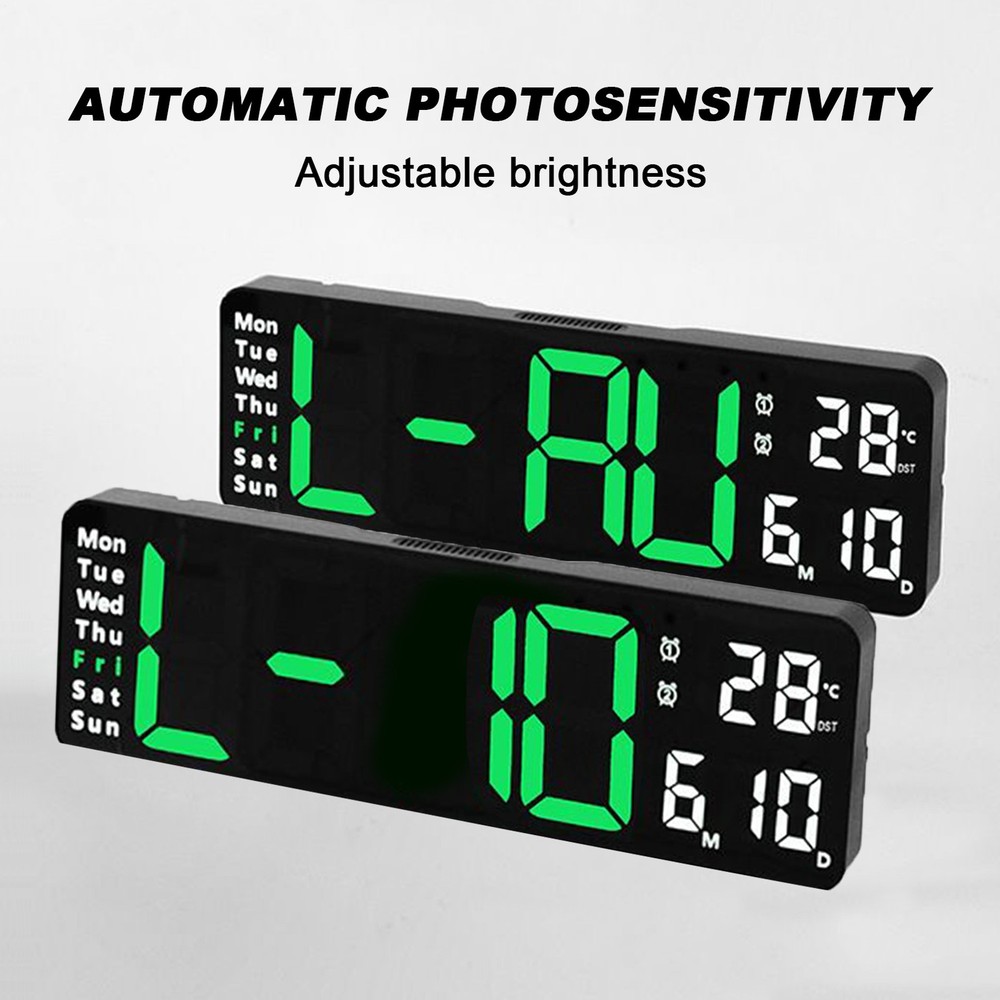 12.6" Digital Wall Clock with Countdown Timer, Week, Date, Temperature, Time