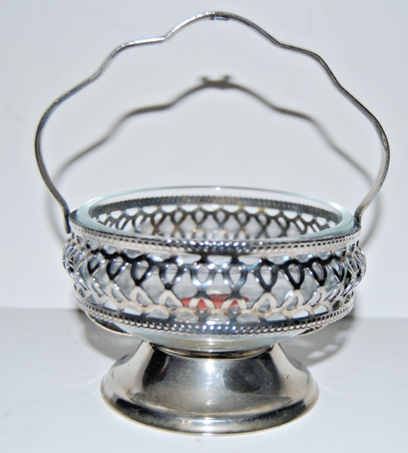 Vintage Leonard Inc. Glass & Silver-plate Serving Condiment Basket w/ Insert