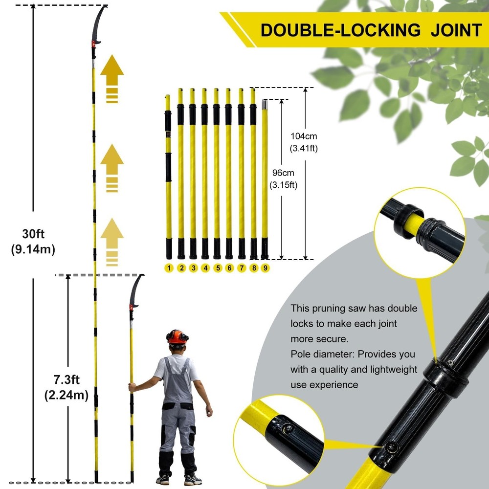TGrasol 30 FT Manual Pole Saw for Tree Trimming, Extendable Tree Pruner with ...