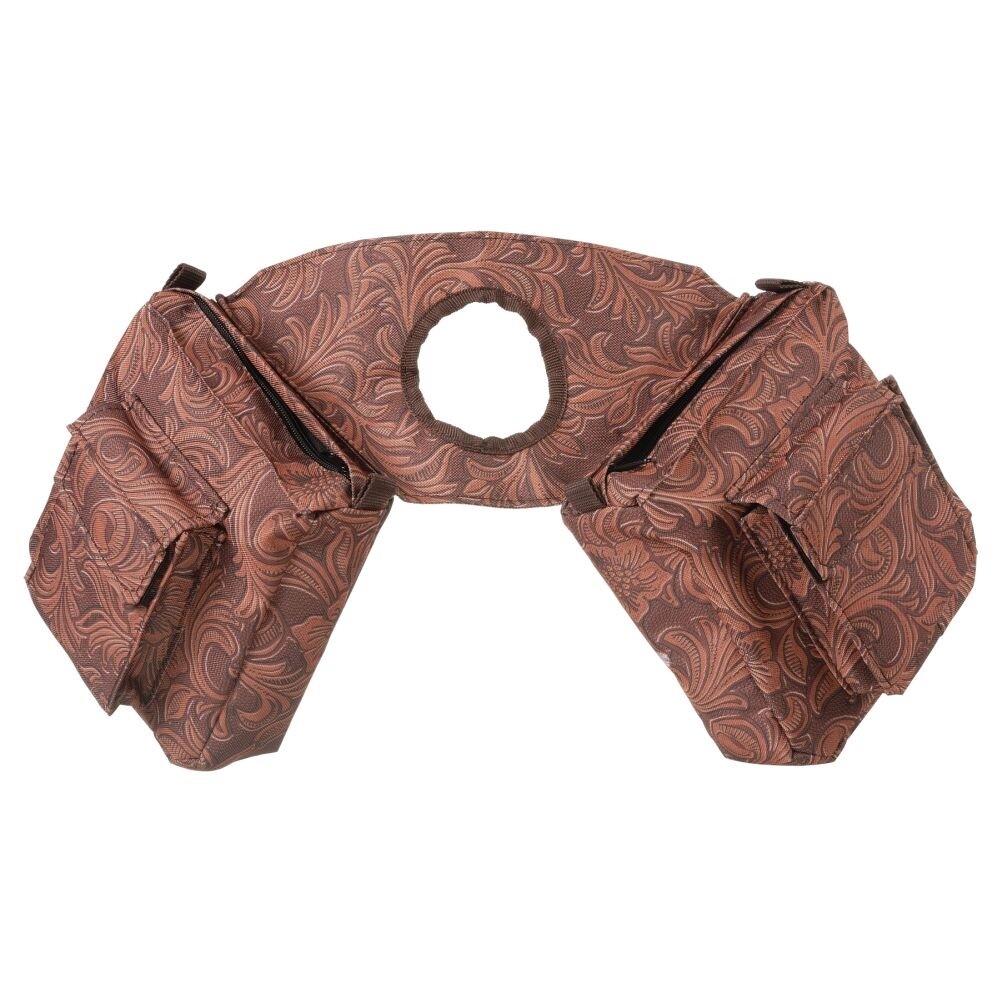 Western Saddle Horn Bags - Black Or Brown Tooled Leather Print
