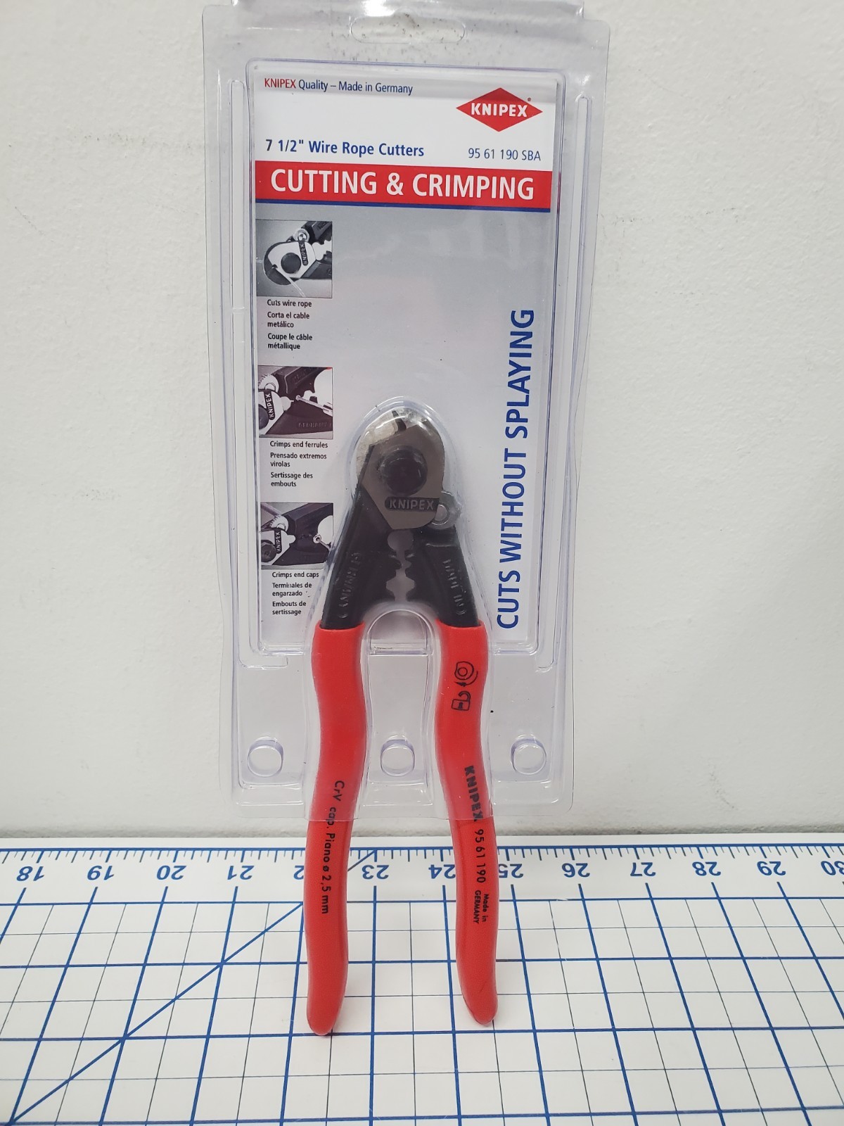 KNIPEX 95 61 190 SBA Wire Rope Cutters With Terminal Crimper 7-1/2"