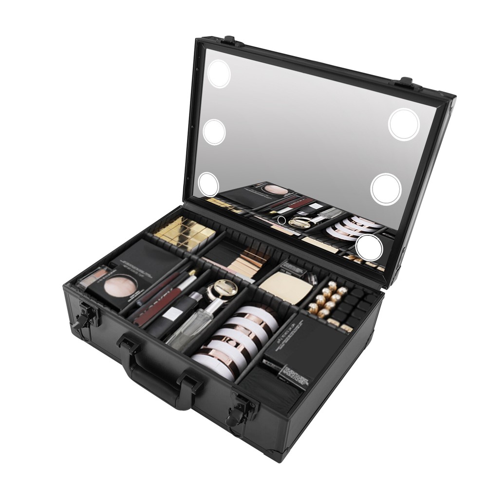 Large Makeup Train Case with LED Light & Mirror - Portable Organizer