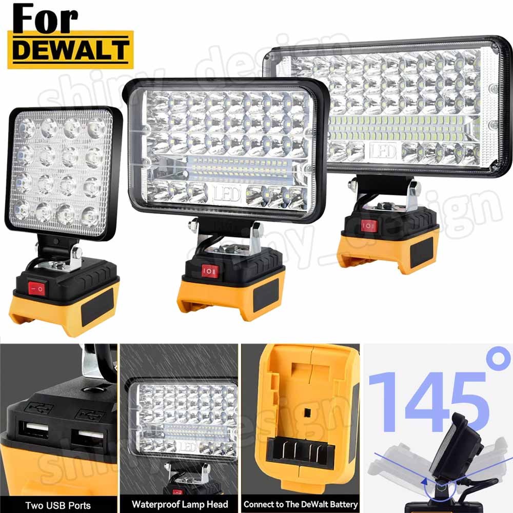For Dewalt 20V Battery LED Work Light Flood Light Torch 2 USB Workshop Camping