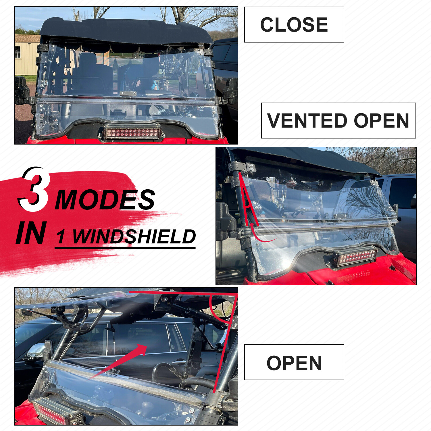 Front Scratch Resistant Flip Windshield Clear For 2014-2024 Honda Pioneer 700 4