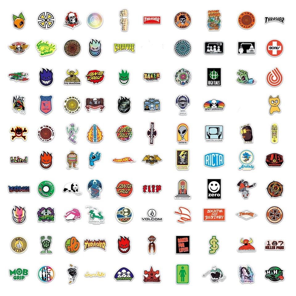 Skate Logo Brand Stickers 50pk Mix Santa Cruz Thrasher Baker Alien Skateboarding