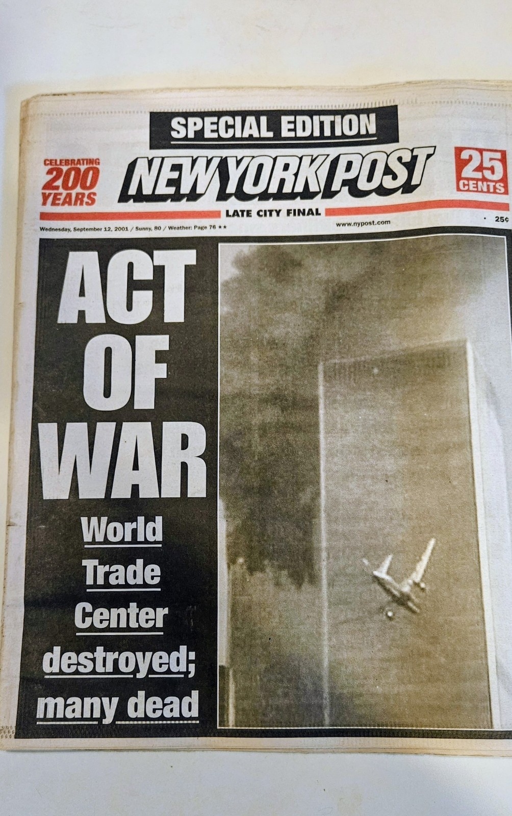 Lot of 3 New York Post Special Edition September 12, 2001 Newspapers