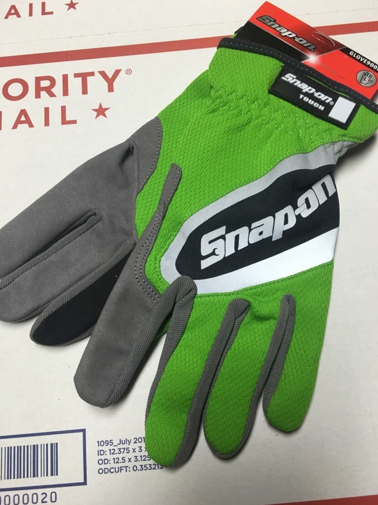 Snap-on Large Green Work Gloves. Touch Screen Compatible.