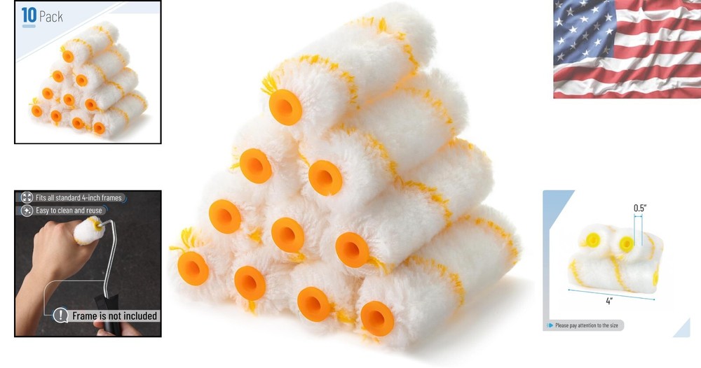 Versatile 4-Inch Paint Roller Covers - 10-Pack for Small Projects & Details