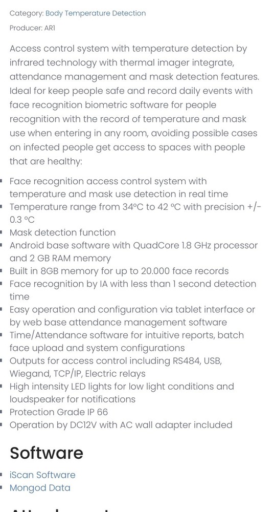 1 ANDROID ,AR1 Facial Recognition/ Therman Temperature Scanner- Access Control