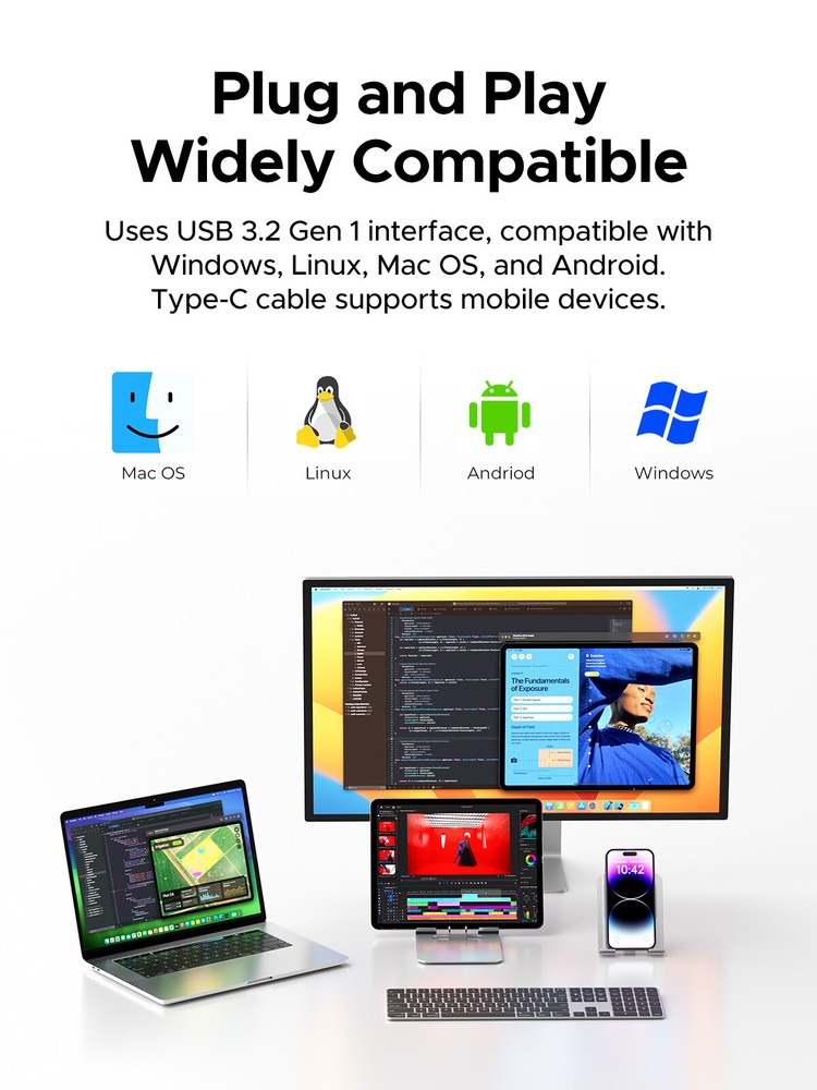 ORICO 1TB External SSD 2 in 1 Portable Solid State Drive USB C USB 3.2 PSSD