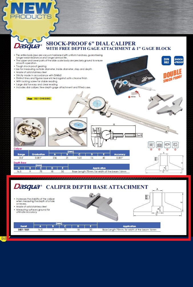 DASQUA 3" DEPTH BASE FOR 6" CALIPERS (3001-1001)