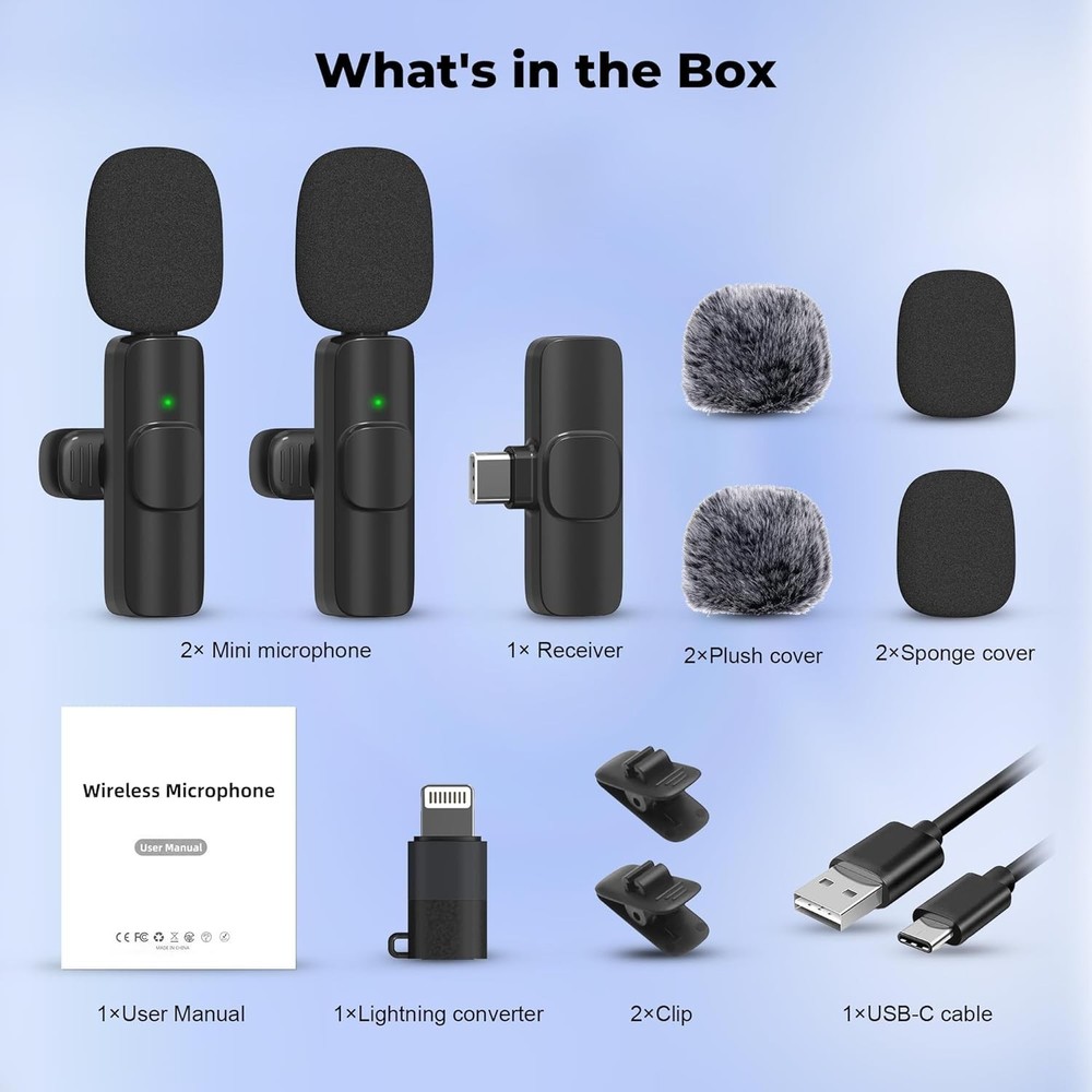 Omnidirectional Wireless Microphone for Podcasts - iPhone & Android Compatible