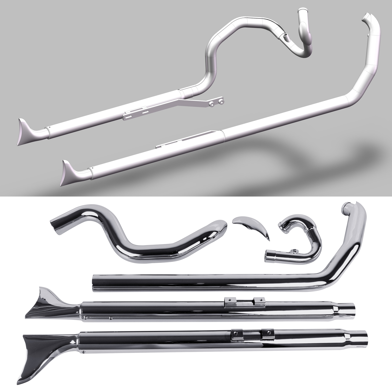 Fishtail Exhaust Set for Harley Softail 2000-2017 Model，W/ 39" fishtail