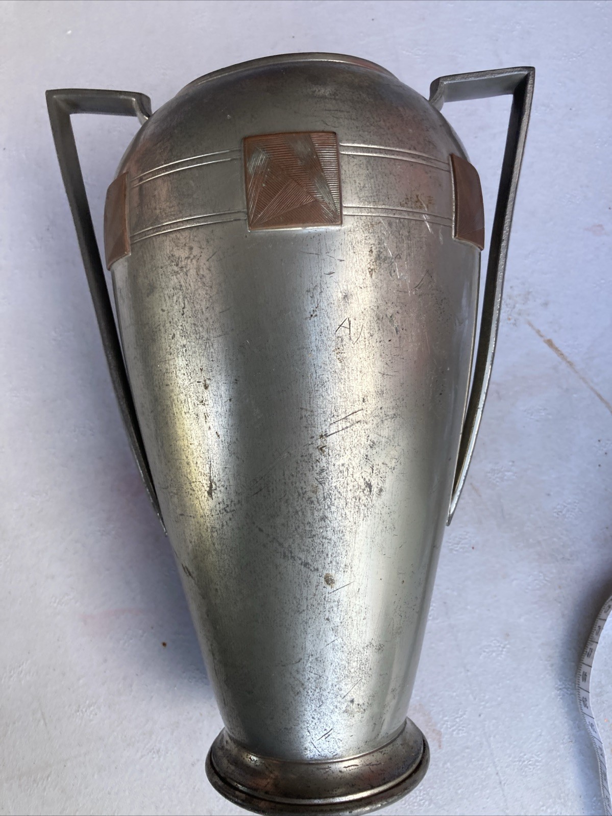 Antique 1928 Daily News Ice Derby Cup Trophy 10” Pewter Wallace Bros Silver Co.