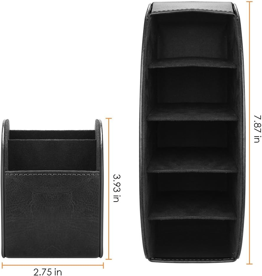 Remote Control Holder with 5 Compartments - PU Leather Remote Caddy Desktop Orga