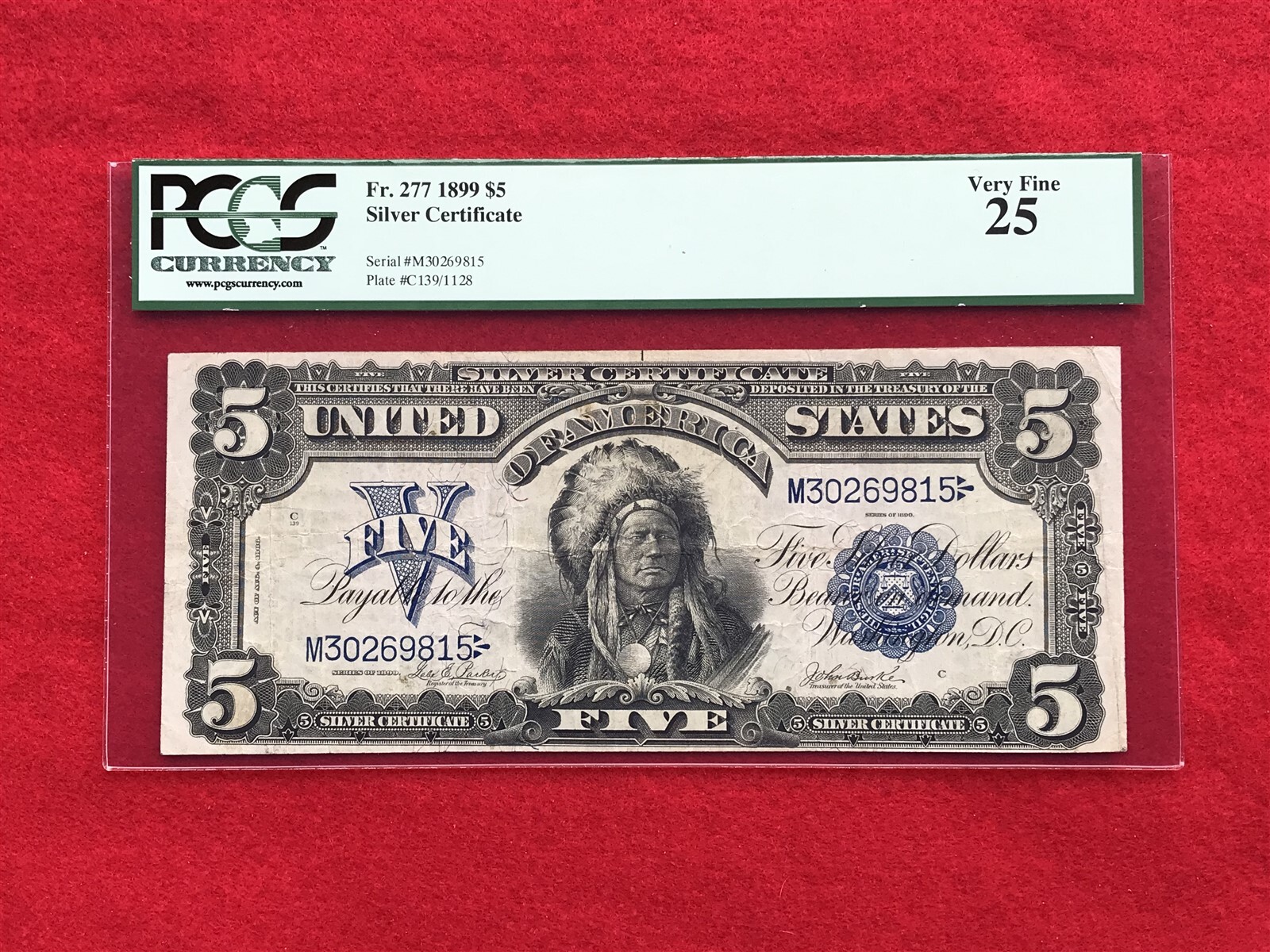 FR-277 1899 Series $5 Dollar Silver Certificate "Chief" *PCGS 25 Very Fine*