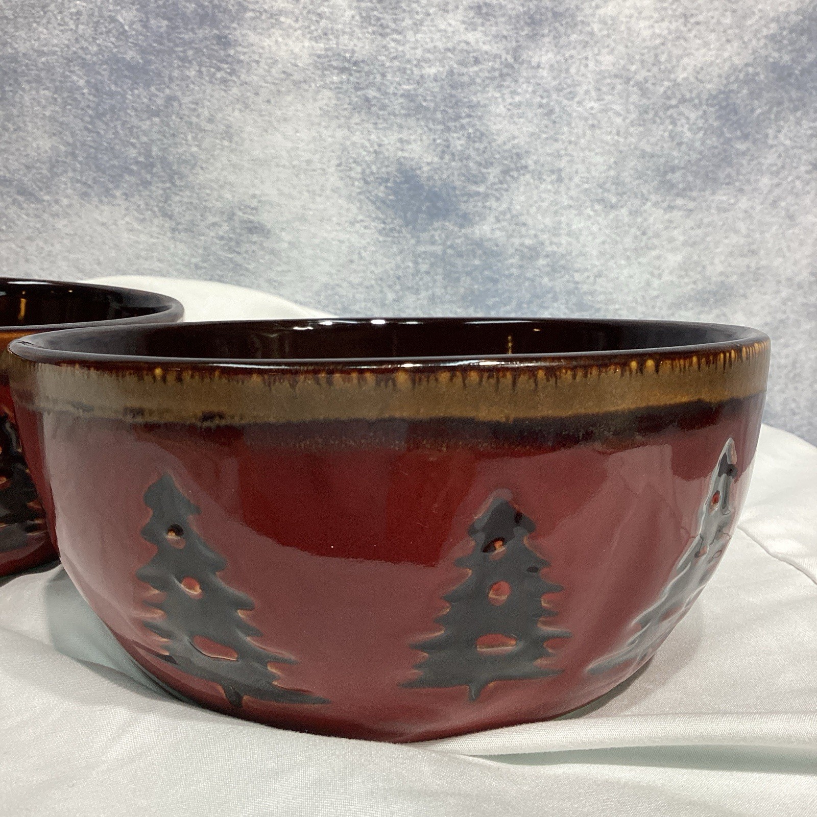 Lot 2 Woodland Red Home Studio 6” Soup Cereal Bowls Bear Pine Trees