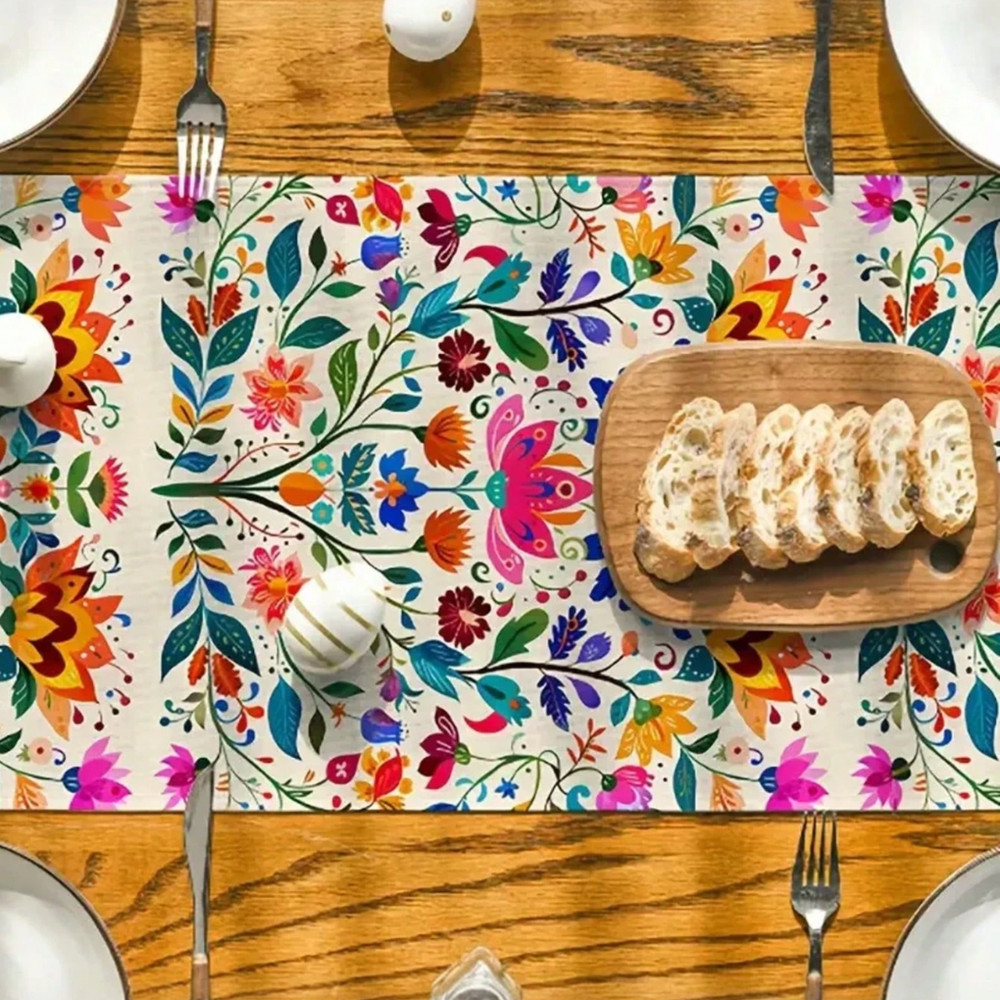 Thanksgiving Fall Decor Table Runner Autumn Pumpkin Bird Leaf Pattern Tablecloth