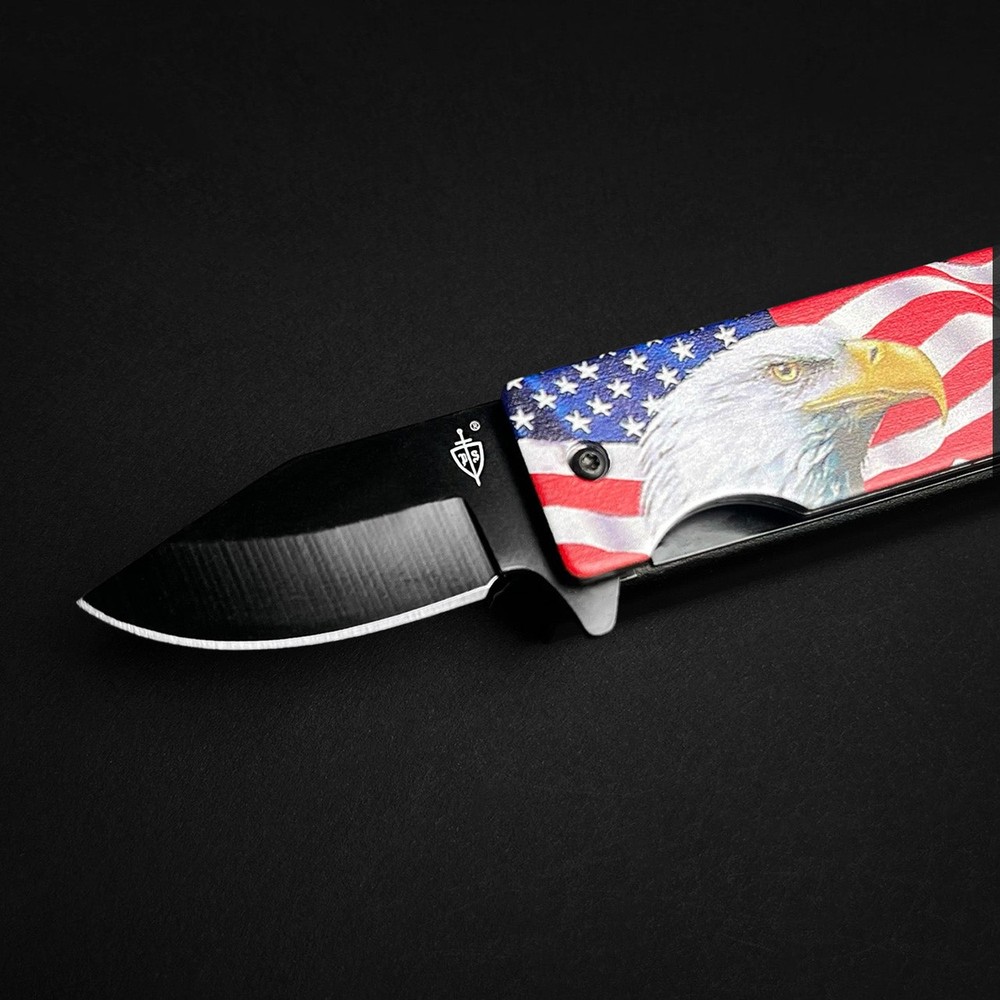 Lighter Holder Folding Pocket Knife Spring Assisted Open BIC Lighter Bald Eagle