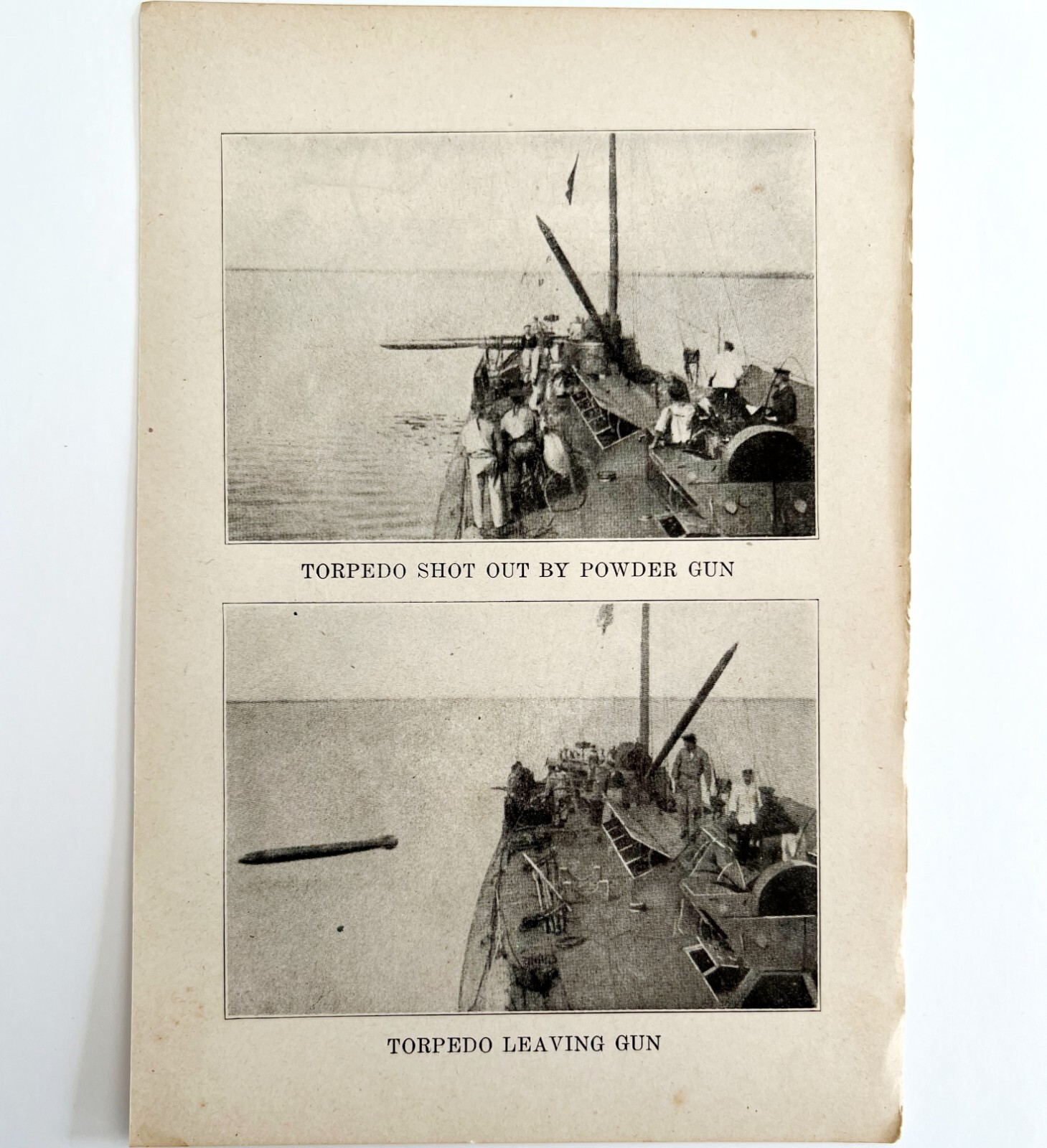 1914 WW1 Print British Torpedo Shot Off Ship Antique Military Period Collectible