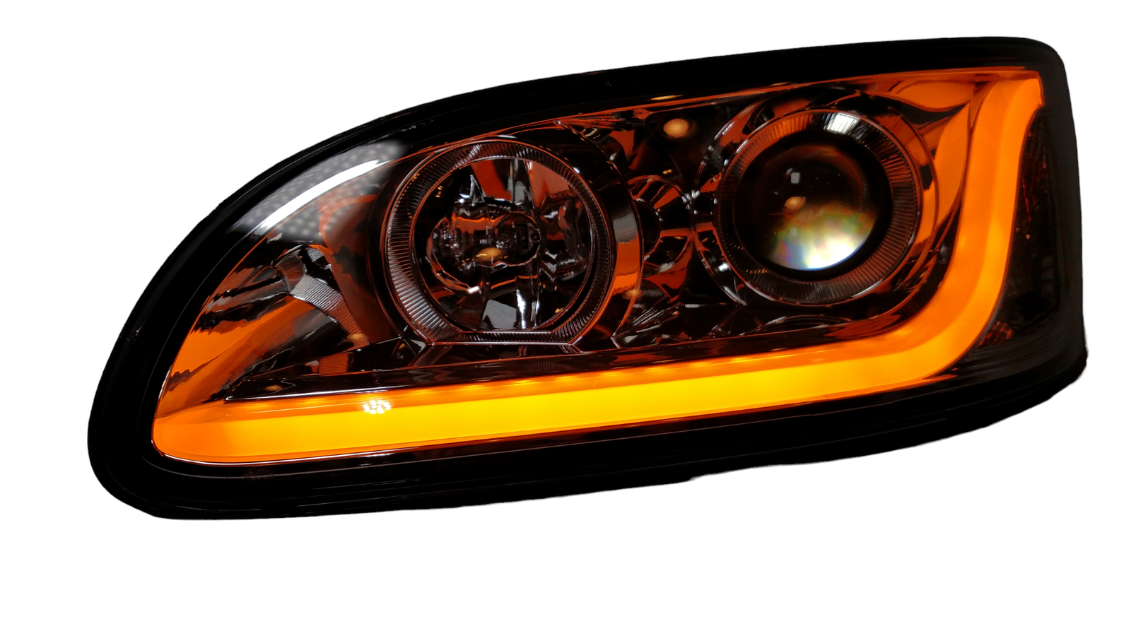 Pair Chrome Projection Headlights Dual Function LED Light Bar Peterbilt 386/387