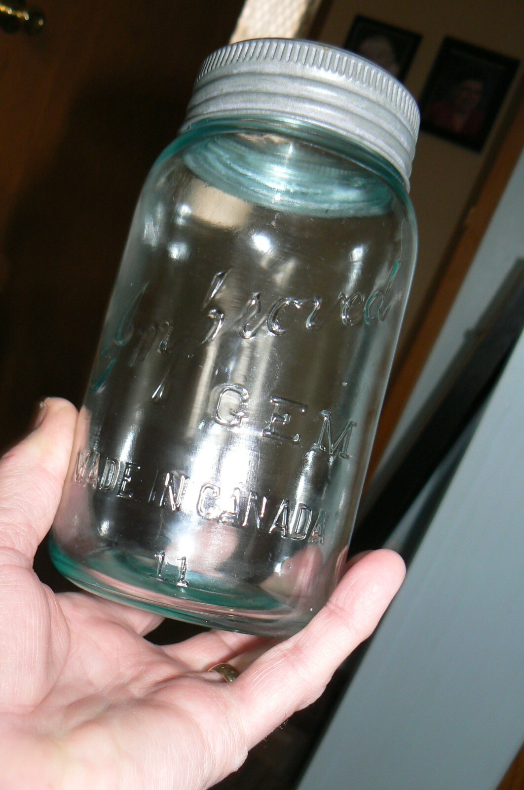 RARE 1920s Qt. Improved Gem Blue glass canning jar made by ( SDH ) from Canada,
