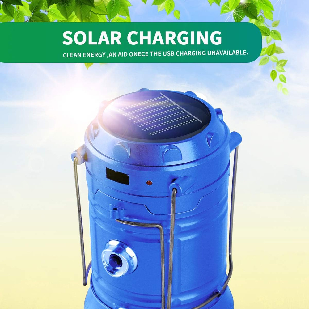 Solar Rechargeable LED Camping Lantern Flashlight with Collapsible Design