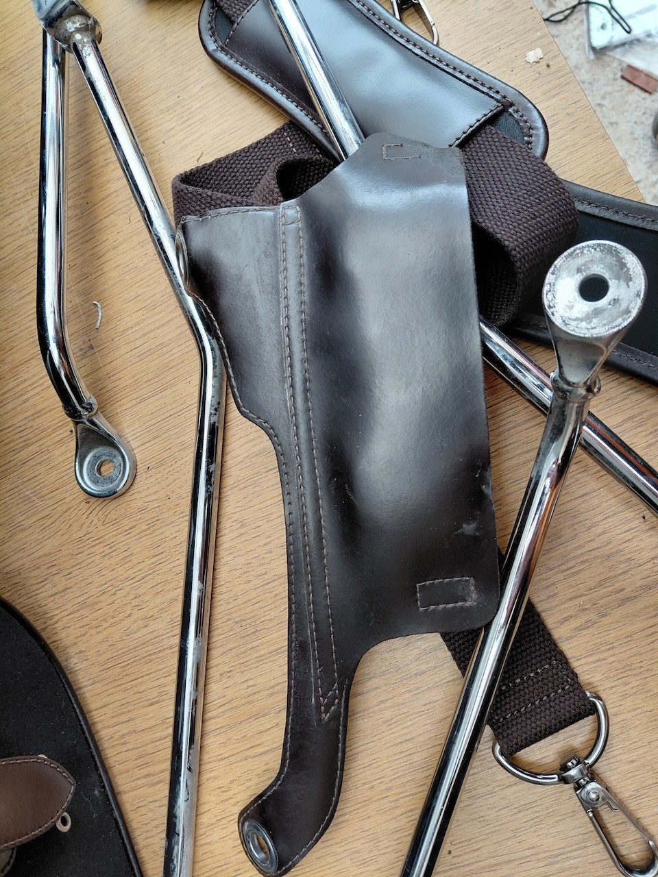 Triumph Bonneville T120 T100 Leather Waxed Luggage Panniers + Rails Brown