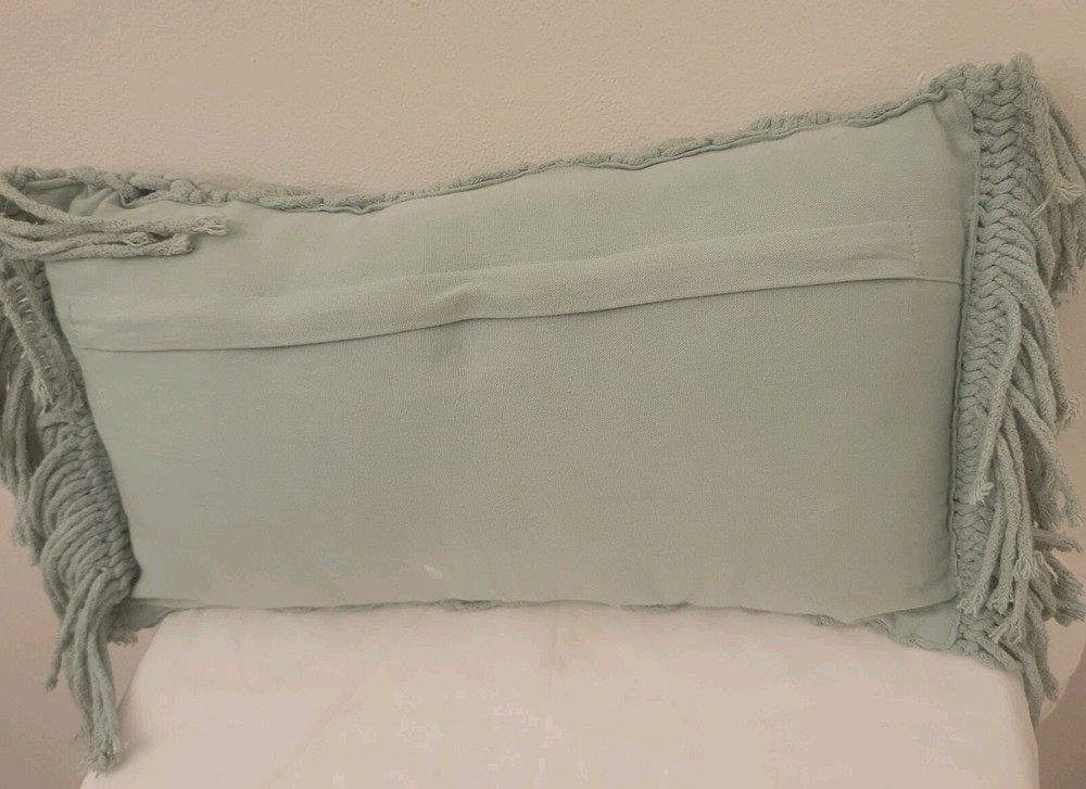 macrame Pillow Boho Throw Rectangle 11"×19" zipper Mint Green Granny Core Read
