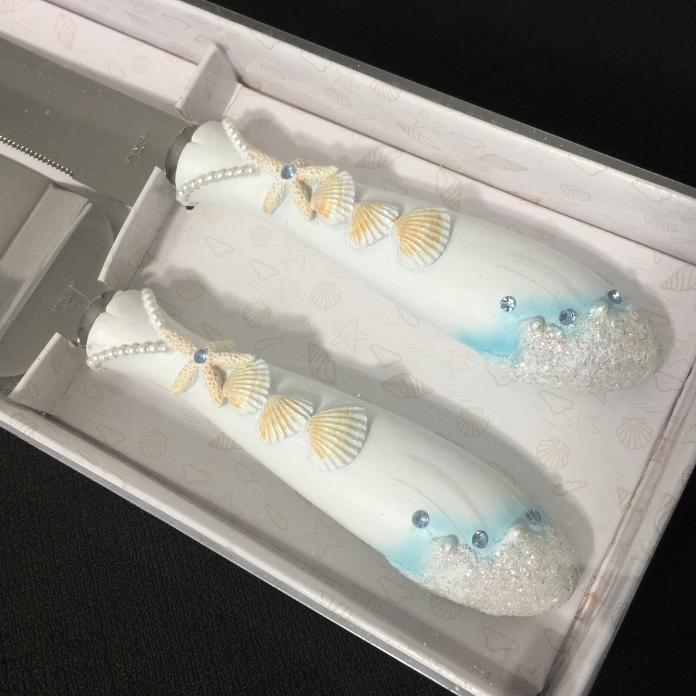 Cake Server Knife Serving Set Beach Wedding Nautical Ocean Seashells Starfish