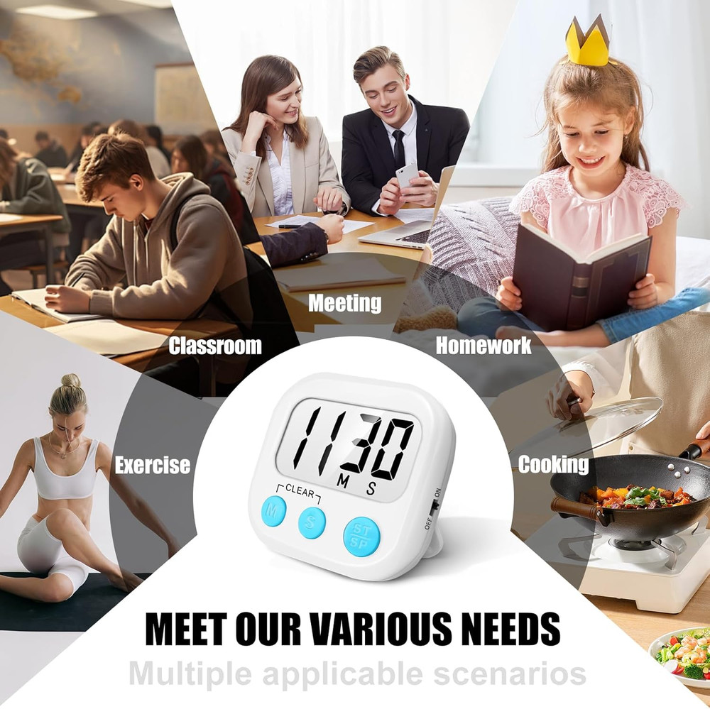 2 Pack Digital Kitchen Timer for Cooking Big Digits Loud Alarm Magnetic Backing
