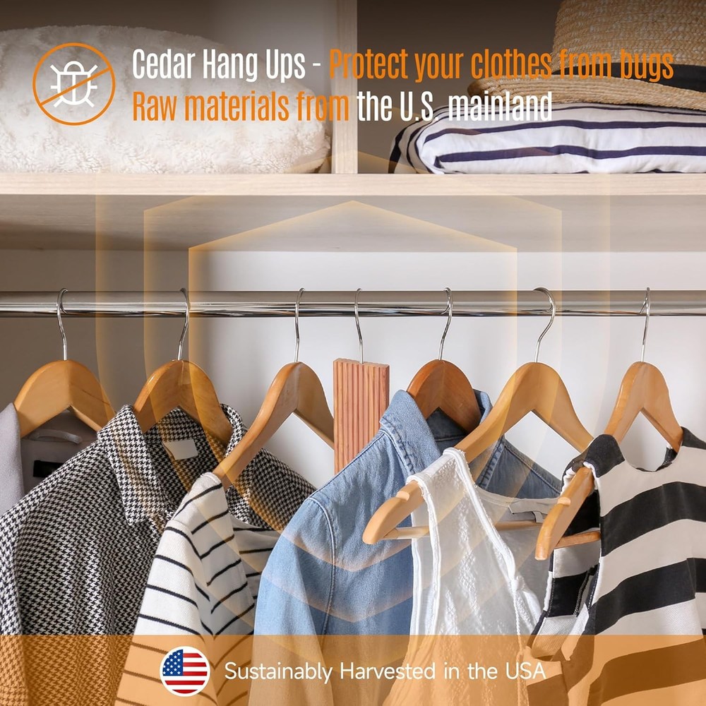 20 Pack Cedar Hang Ups,100% Natural Rectangular Cedar Blocks Clothes Storage