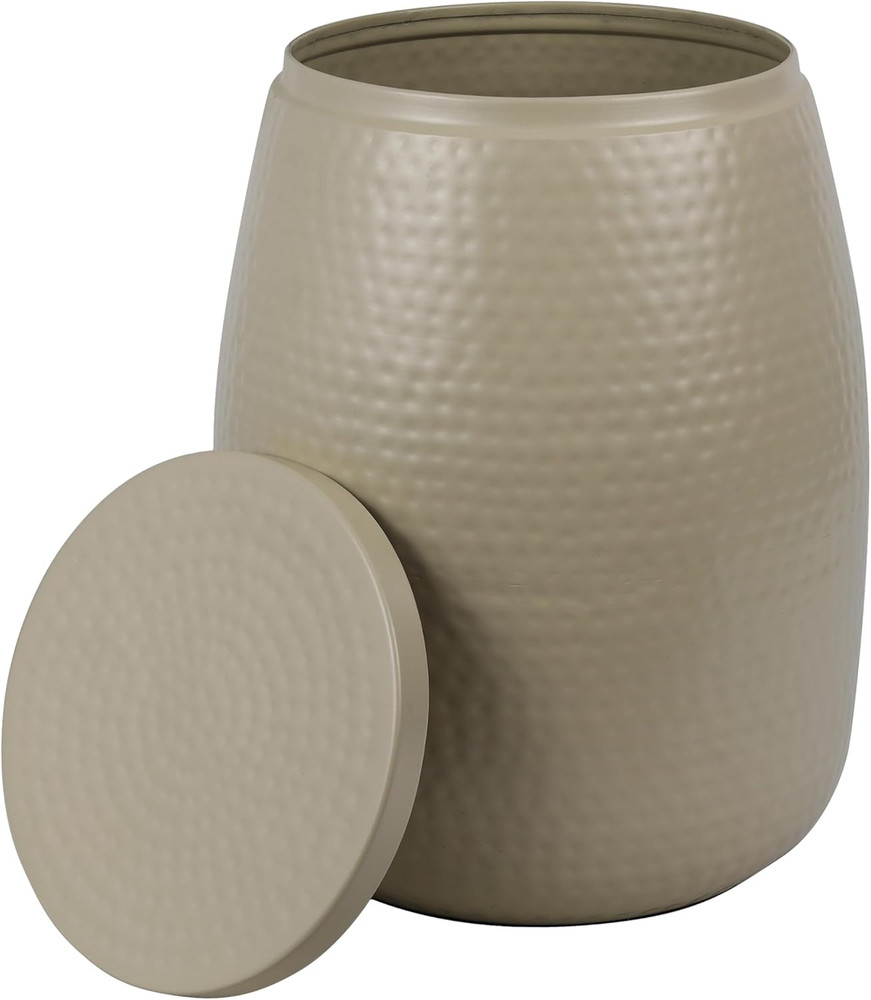 SSL2001D Merida 15" Modern Rustic Hammered Metal Drum Storage Side Table with Li