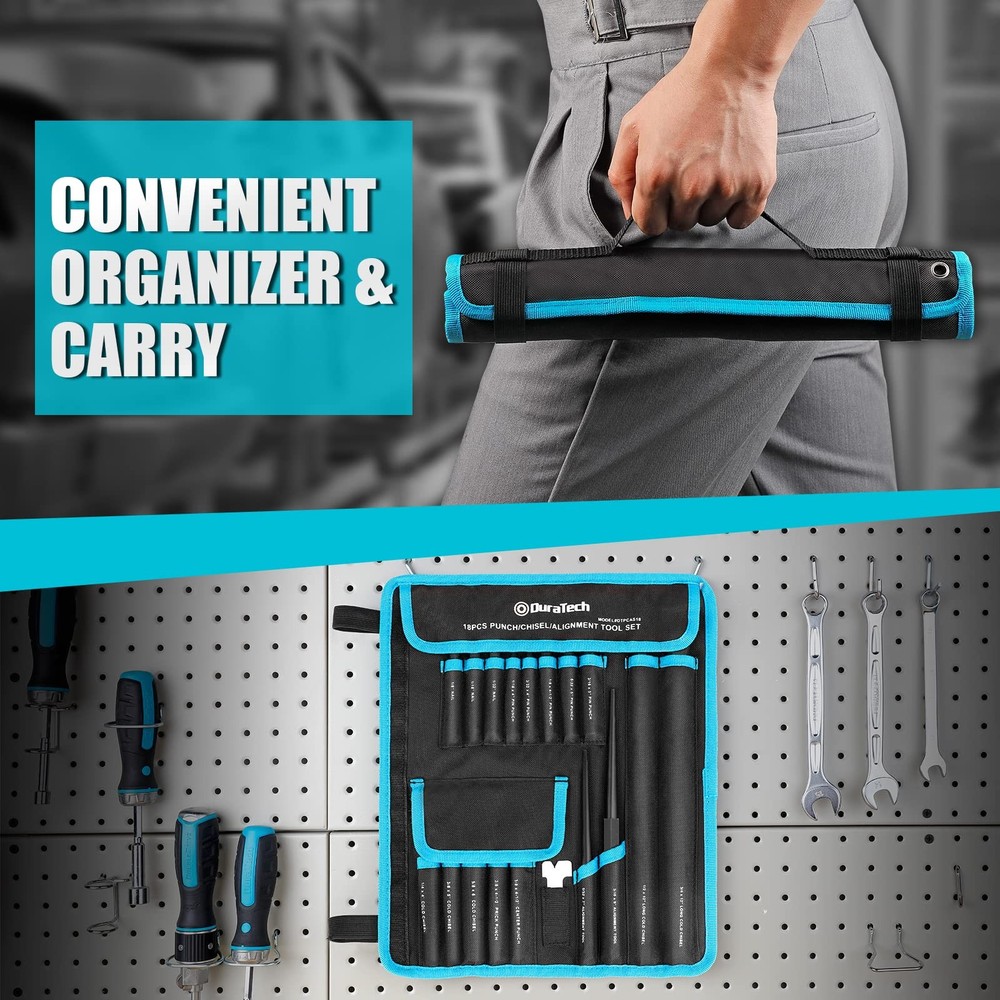 DURATECH 18 Piece Punch/Chisel/Alignment Tool Set, Including Pin, 18-Piece