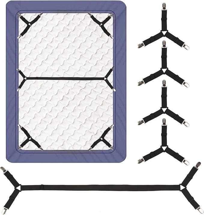 Bed Sheet Straps,4+1Pcs Fitted Sheet Clips Holder,Elastic Adjustable Sheet Strap