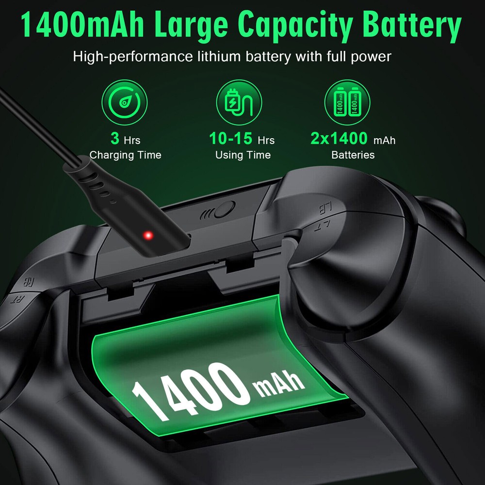 2 Pack Rechargeable Battery + Play & Charge Kit Cable For Xbox One Controller