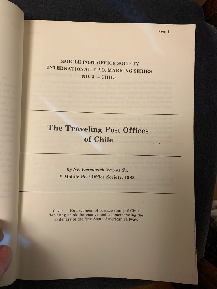 The Traveling Post Offices of Chile Emmerich Vamos postmarks 1988
