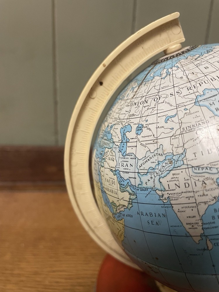 Vintage Terrestrial Tin Globe, 1950s