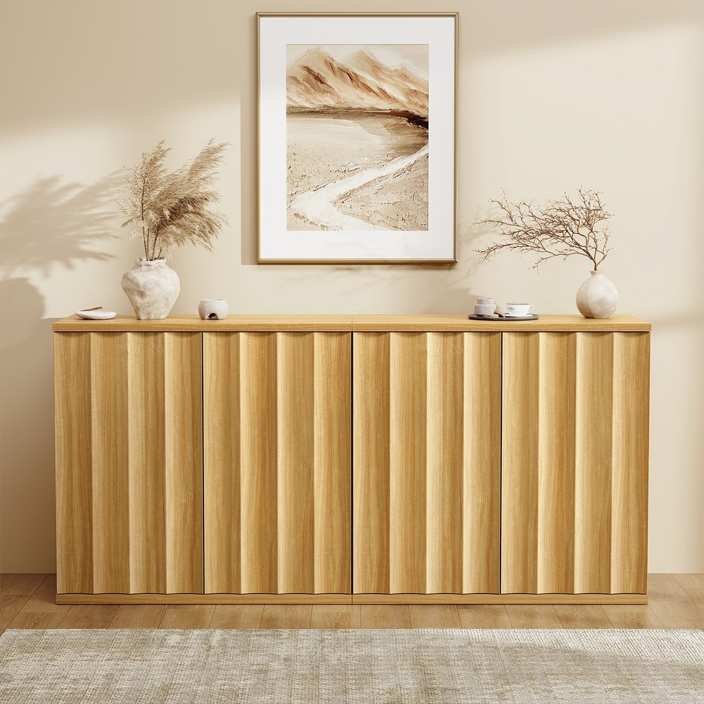 Waveform Design Buffet Cabinet with Storage, Handleless Sideboard Bar Cabinet