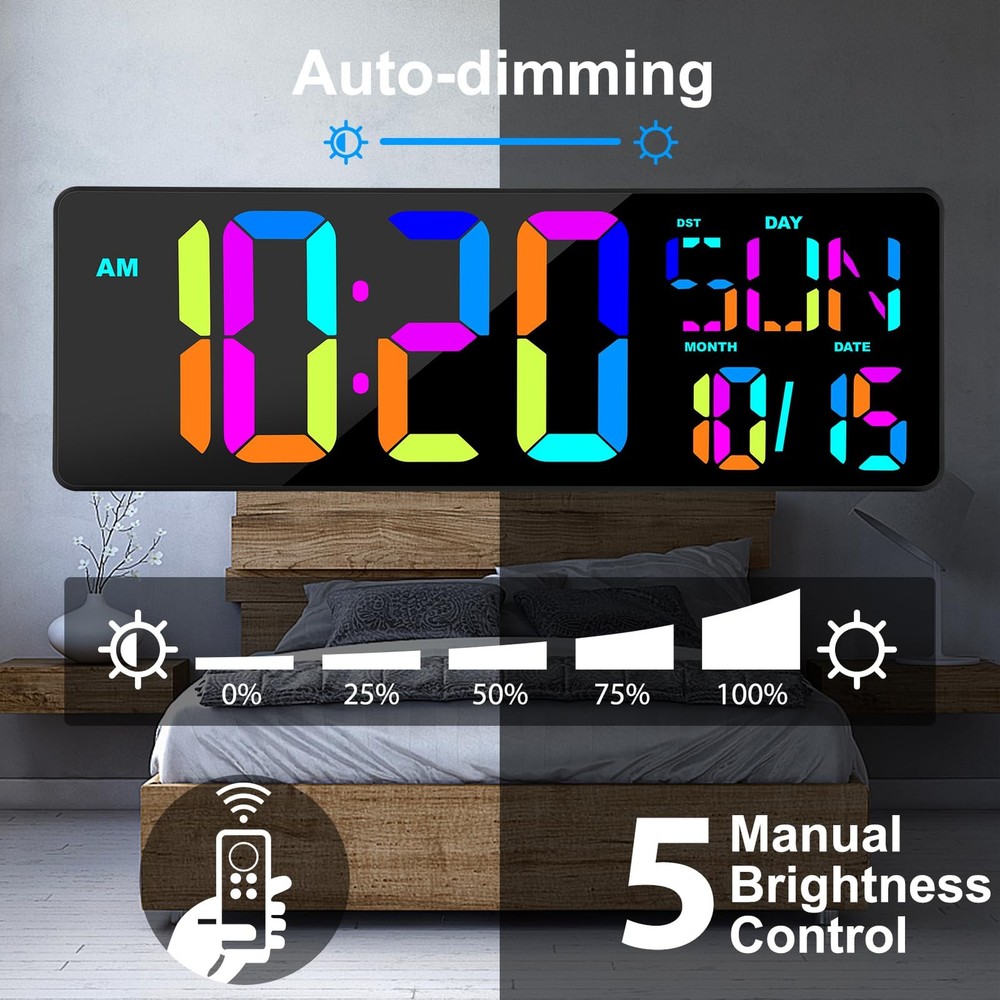 Large Digital Wall Clock with Remote Control, 17 Inch LED Large Display Count...