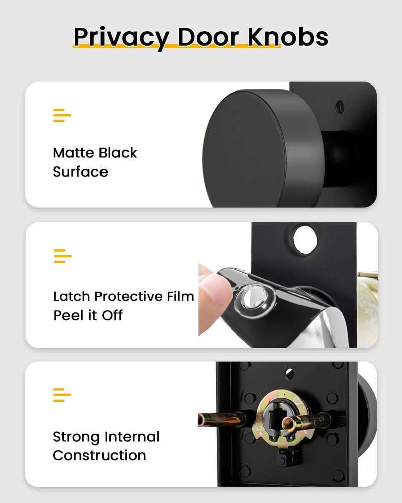 Privacy Black Door Knobs Interior, Zinc-Alloy Heavy Duty Matte Black Door Knobs