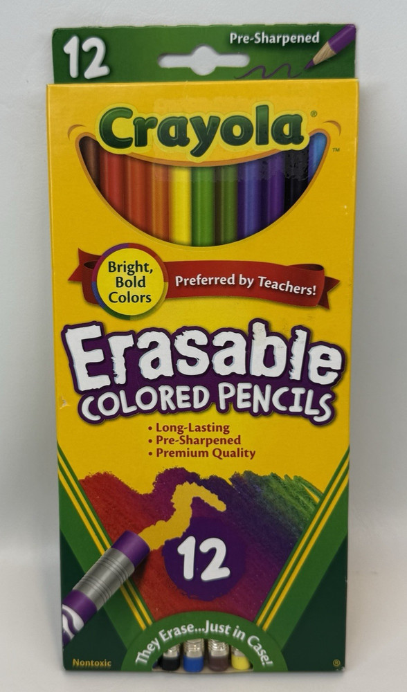 2014 12 Pack Crayola Erasable Colored Pencils Pre-Sharpened Unused READ