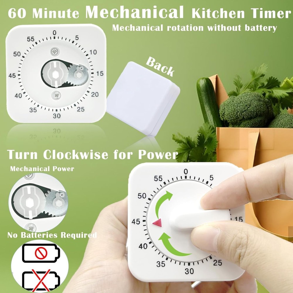 1/2x Square 60 Minute Mechanical Kitchen Cooking Timer Clock for Home & Study